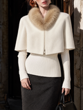 Vintage Faux Two-Piece Fur Collar Cape Wool Jacket