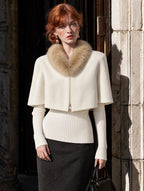 Vintage Faux Two-Piece Fur Collar Cape Wool Jacket