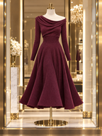 Vintage One-Shoulder Turtleneck Swing Knit Midi Dress