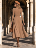 Vintage Asymmetrical Ruched Square Neck Swing Midi Dress