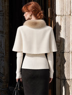 Vintage Faux Two-Piece Fur Collar Cape Wool Jacket