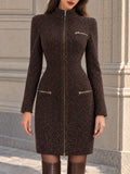 Vintage Brown Zip Front Mini Dress