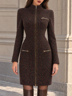 Vintage Brown Zip Front Mini Dress