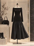 Vintage Black Off Shoulder Bodice Flare Dress