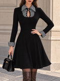 Vintage Black Checkerboard Collar Flare Dress