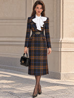 Vintage Black Plaid Wool Midi Dress
