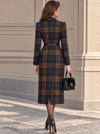 Vintage Black Plaid Wool Midi Dress