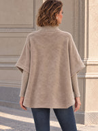 Vintage Taupe Button Shoulder Poncho Style Turtleneck Top