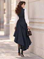Vintage Two Tone Faux Denim Draped Midi Dress
