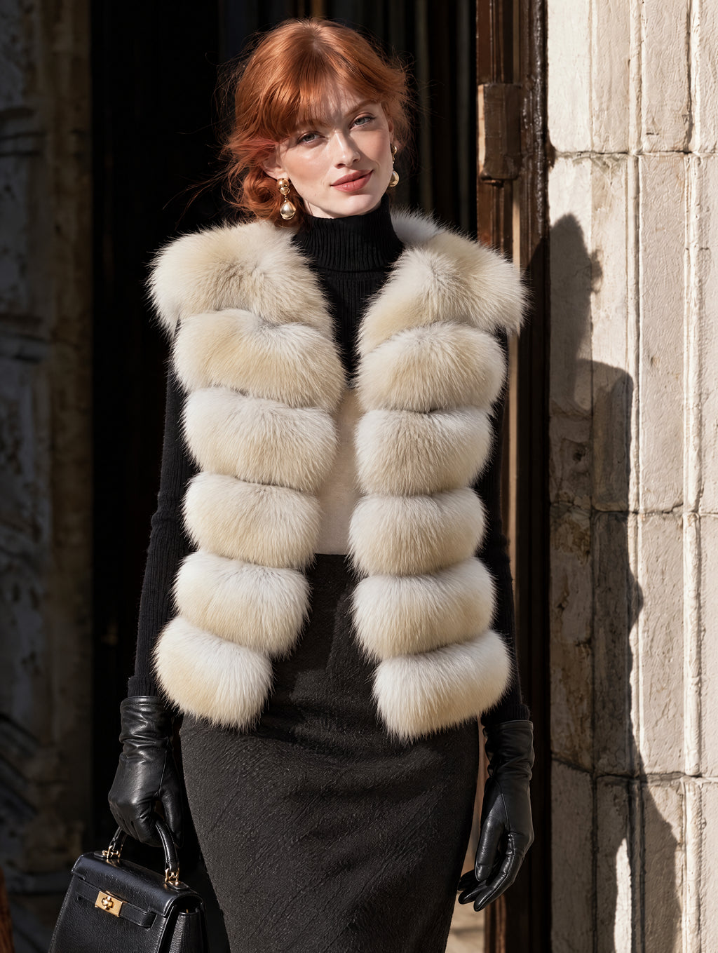 Vintage Faux Fox Fur Striped Vest