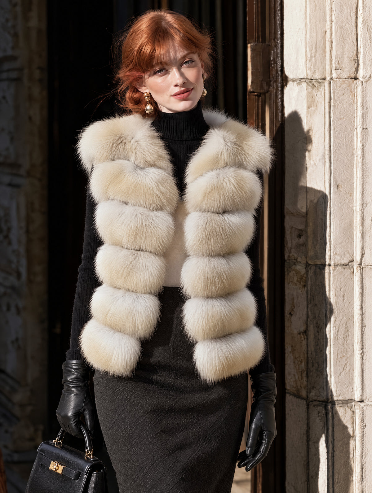 Vintage Faux Fox Fur Striped Vest
