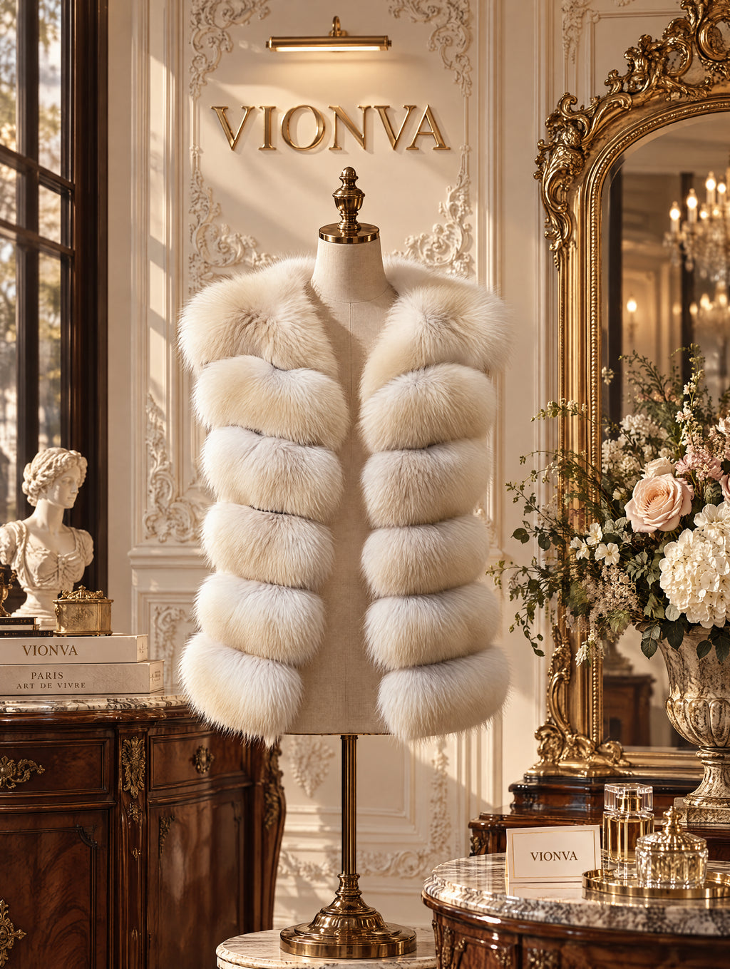 Vintage Faux Fox Fur Striped Vest