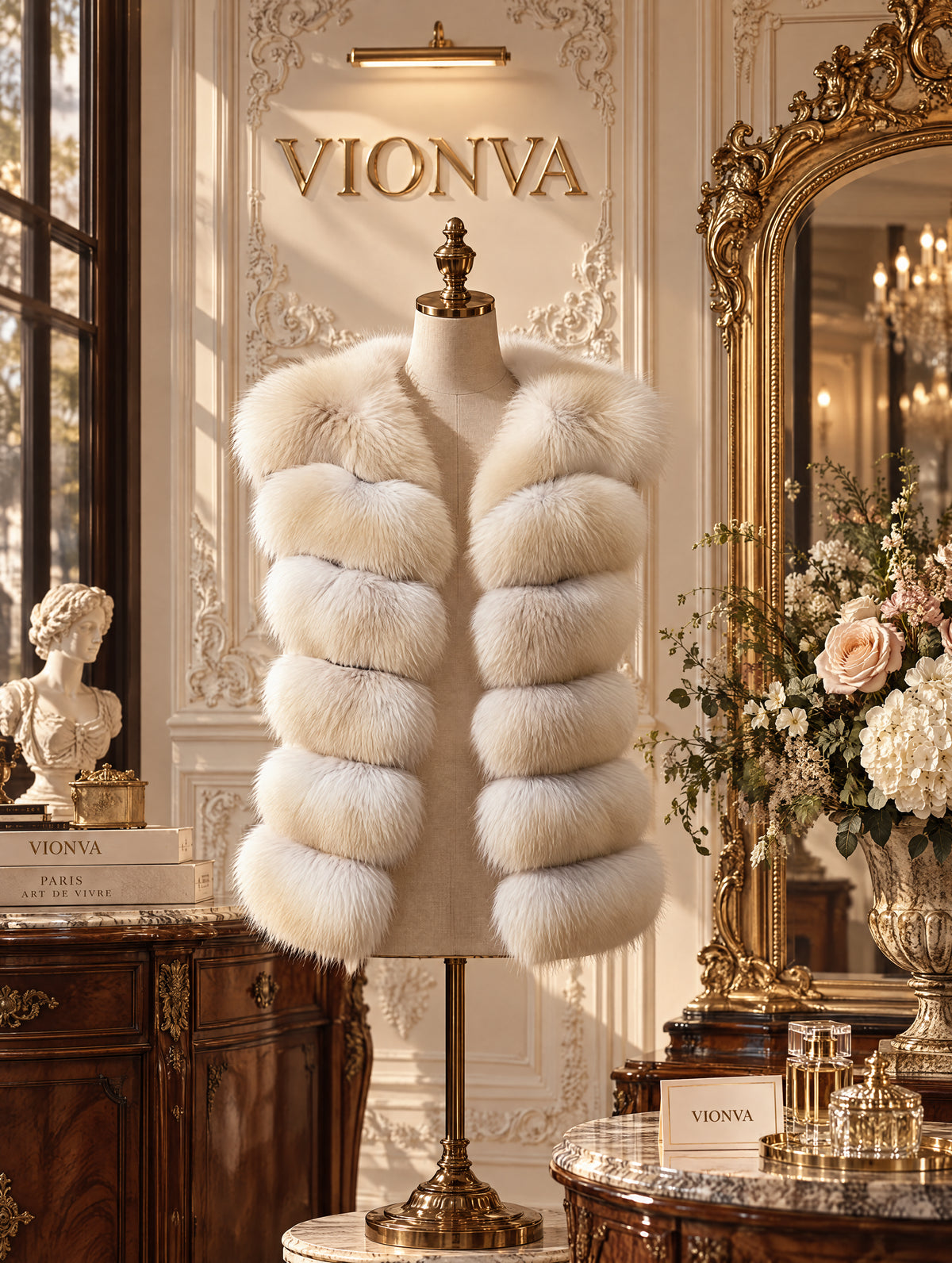 Vintage Faux Fox Fur Striped Vest