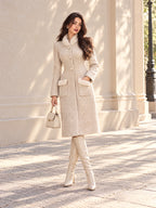Vintage Beige Boucle Faux Fur Trim Fitted Coat
