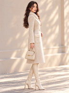 Vintage Beige Boucle Faux Fur Trim Fitted Coat