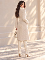 Vintage Beige Boucle Faux Fur Trim Fitted Coat