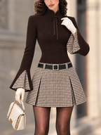 Women's Brown Ribbed Knit Long Sleeve Dress