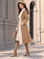 Camel Longline Coat with Faux Fur Front Trim Coat