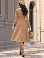 Camel Longline Coat with Faux Fur Front Trim Coat