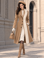 Camel Longline Coat with Faux Fur Front Trim Coat