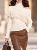 Vintage Fringe Off Shoulder Knit Top