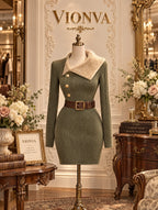 Vintage Mini Furry Collar Knit Dress