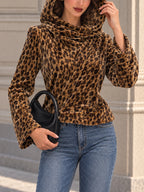 Vintage Leopard Print Velvet Bell Sleeve Hoodie