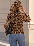 Vintage Leopard Print Velvet Bell Sleeve Hoodie