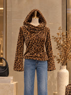 Vintage Leopard Print Velvet Bell Sleeve Hoodie