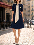 Vintage Tie Neck A-line Midi Dress