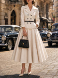Vintage  Blazer & Swing Midi Skirt Two Piece Set