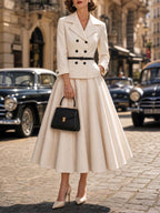 Vintage  Blazer & Swing Midi Skirt Two Piece Set
