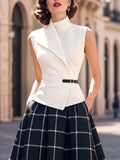 Vintage Belted Lapel Sleeveless Top
