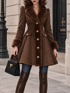 Vintage Fur-Trim Washed Denim Flared Coat