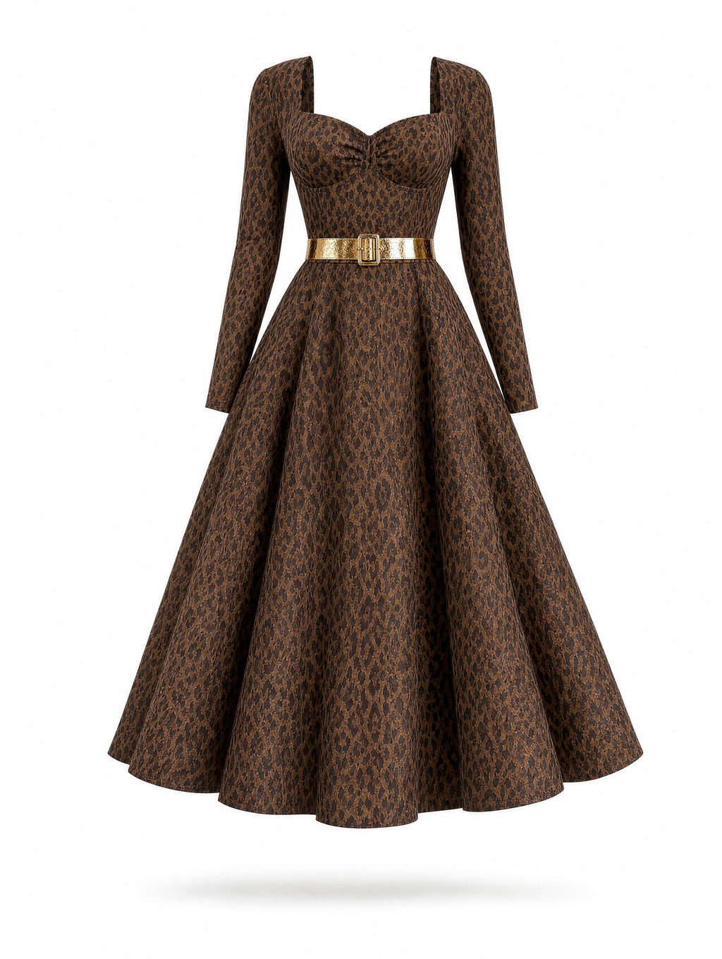 Vintage Leopard Square Neck Midi Dress