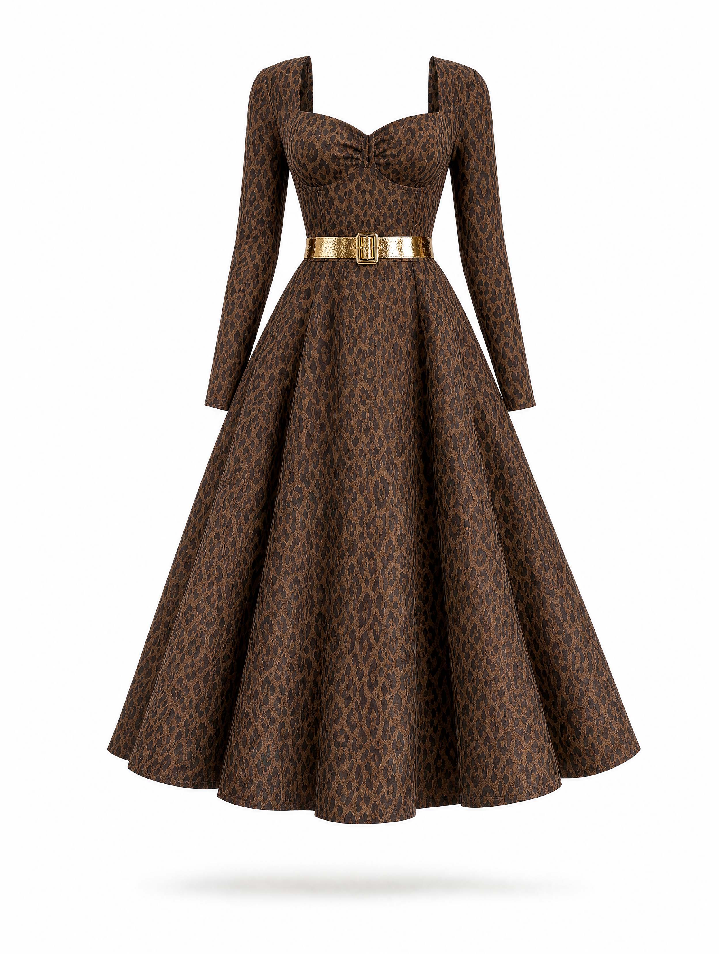 Vintage Leopard Square Neck Midi Dress