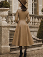 Vintage Camel Faux-Fur Collar Bow-Tie Leather Dress