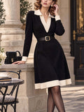 Retro Contrast Collar Loose Comfort Knitted Midi Dress