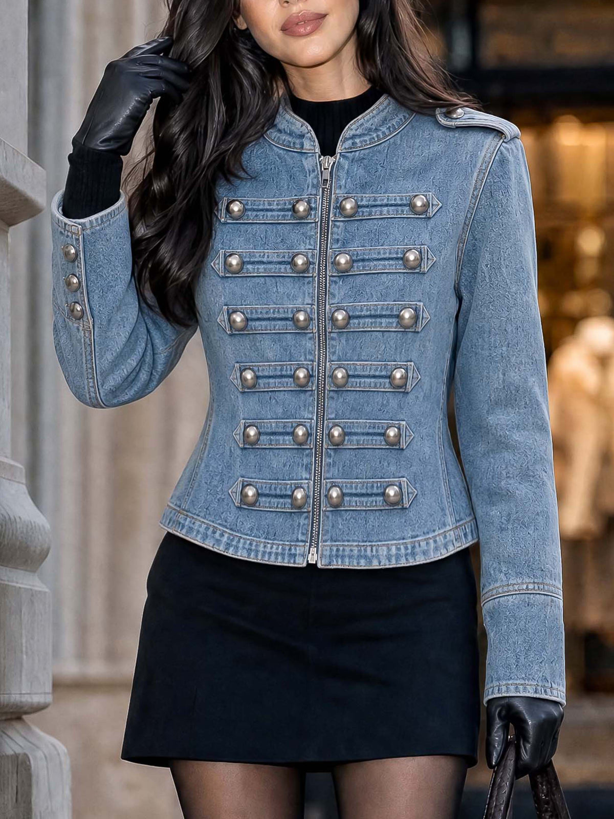 Vintage Military Button Decor Denim Jacket