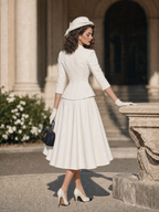 Vintage Slim Striped Bow Square-Neck Two-Piece Commuter Skirt Sets