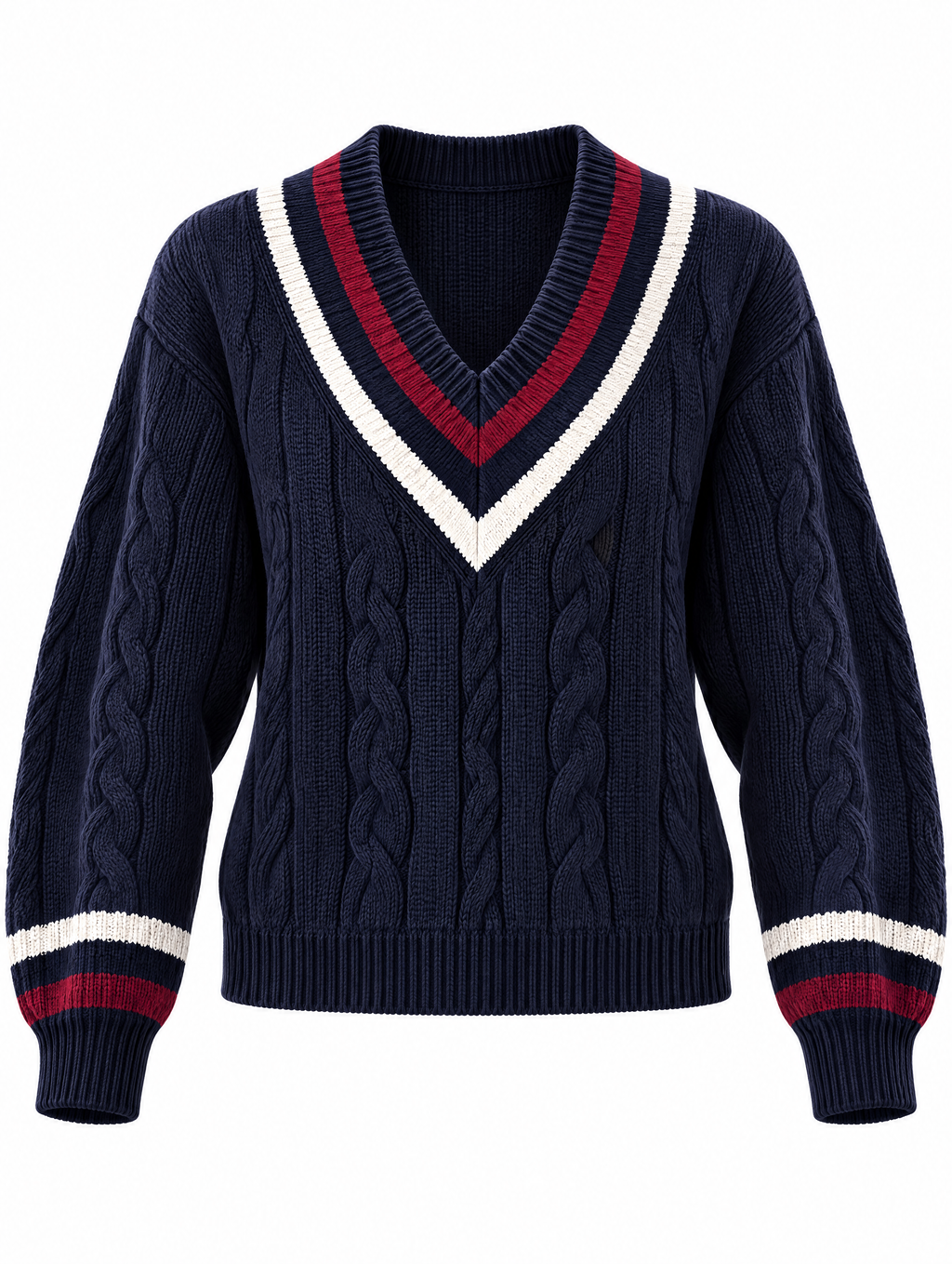 Retro Cable Knit V Neck Preppy Sweater Top