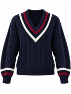 Retro Cable Knit V Neck Preppy Sweater Top
