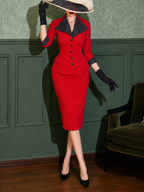 Vintage Polka Dot Spliced Lapel Skirt Two-piece Set