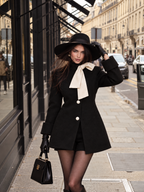 Vintage Wool Blend Contrast Bow Stand Collar Single Breasted Coat