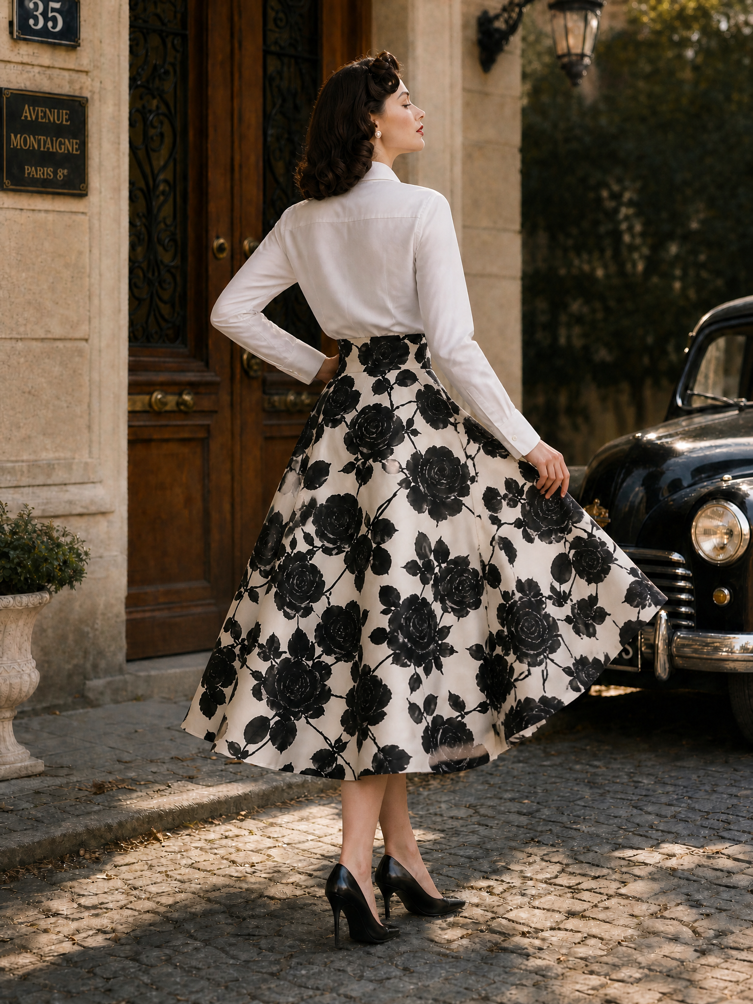 Vintage Floral Print High-Waist Skirt & Shirt Two Piece Set