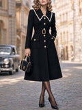 Vintage Collared Belted Midi Coat Dress