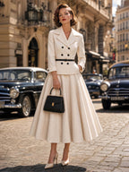 Vintage  Blazer & Swing Midi Skirt Two Piece Set