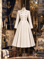 Vintage Ivory Stand-Collar Double-Breasted Fit & Flare Midi Dress