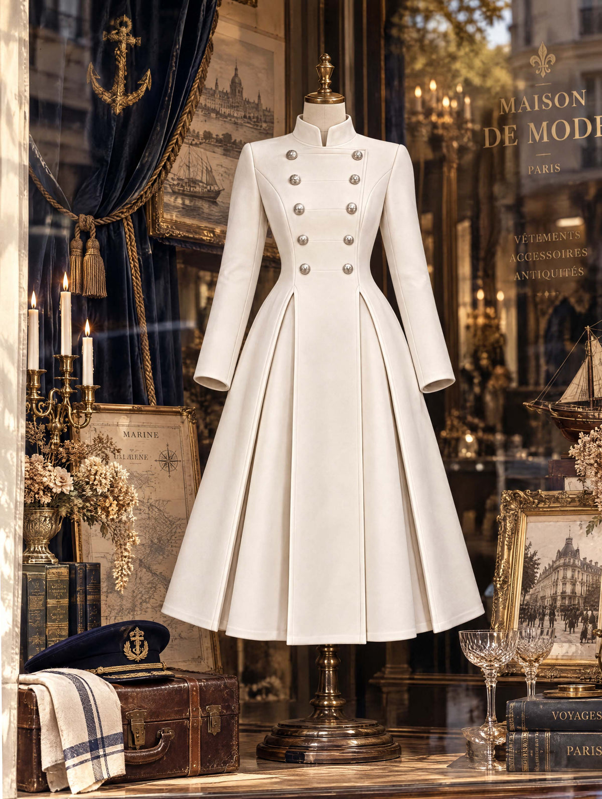 Vintage Military Wool Midi Coat Dress