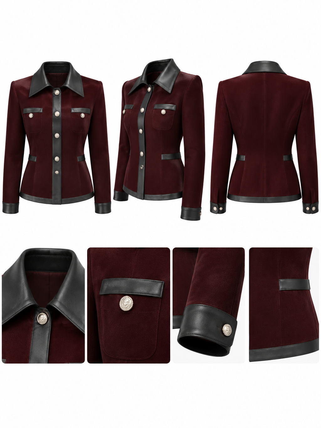 Vintage Velvet & PU Leather Spliced Jacket Coat